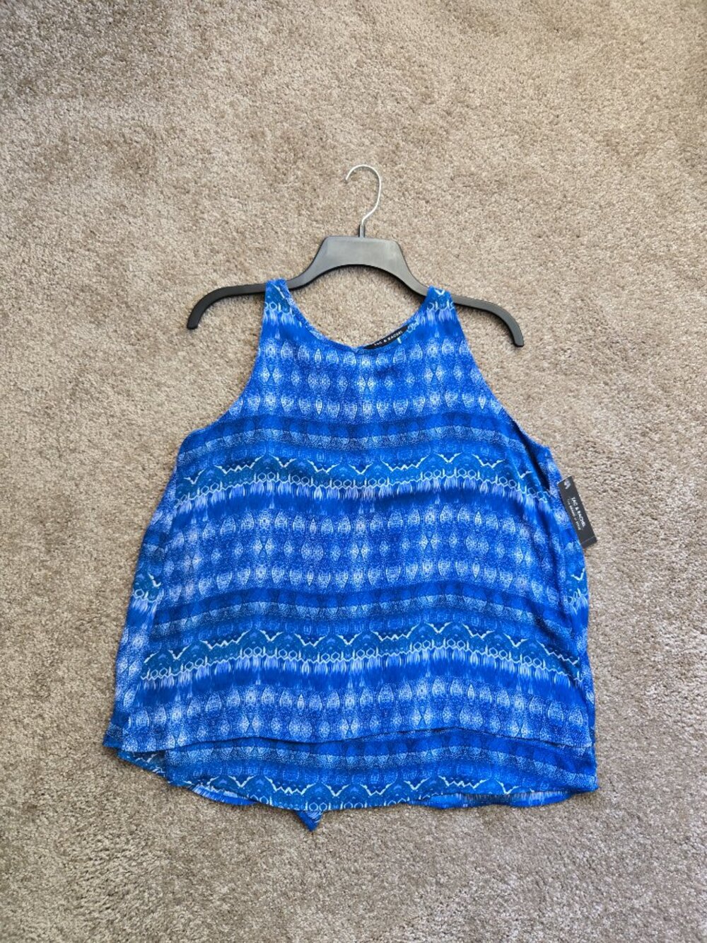 Zac & Rachel Blue Ikat Print Double Layer Swing Top Size M NWT